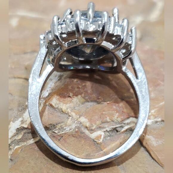 White Gold Overlay 5.75CTW Mystic Topaz & White Sapphire Ring - Picture 2 of 5